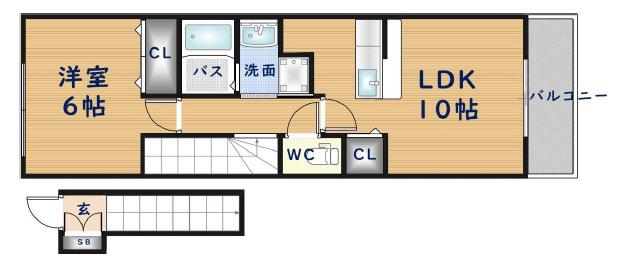 ピアチェーレA(1LDK/2階)の間取り写真