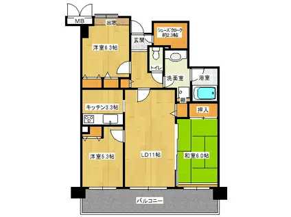 アイディーコート今泉町(3LDK/3階)の間取り写真