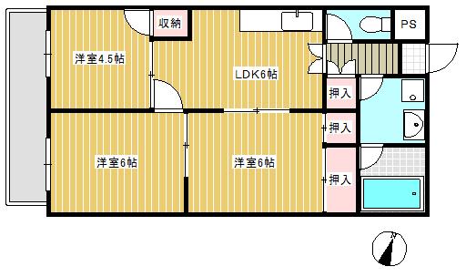植田マンション(3DK/3階)の間取り写真