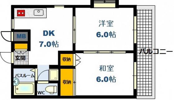 シャトーエスポワール(2DK/3階)の間取り写真