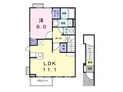 アンソレイェ III(1LDK/2階)の間取り写真