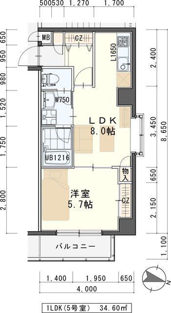グレース仙台南(1LDK/5階)の間取り写真