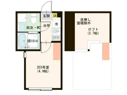ハーモニーテラス東四つ木V(1K/2階)の間取り写真