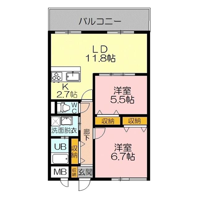  Iマンション(2LDK/1階)の間取り写真