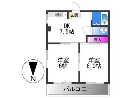 ICUBE流町(2DK/3階)の間取り写真