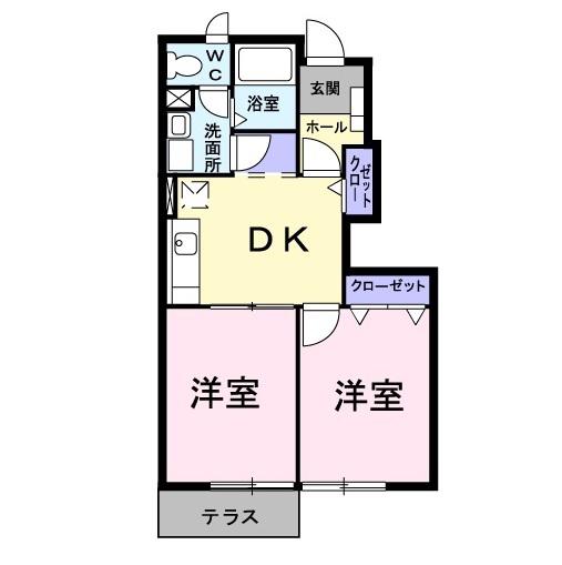 ラフィーネAYAA棟(2DK/1階)の間取り写真