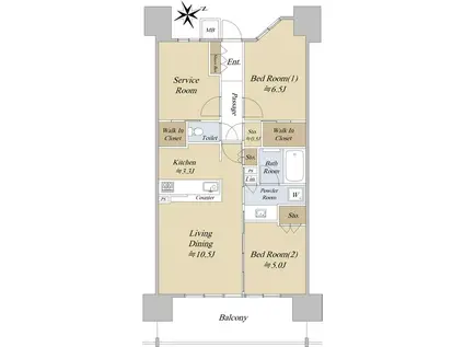 ザ・天王寺レジデンス(2SLDK/2階)の間取り写真