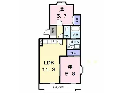 グリーンハイツはとり(2LDK/3階)の間取り写真