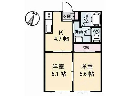 フレグランス寿B棟(2K/1階)の間取り写真