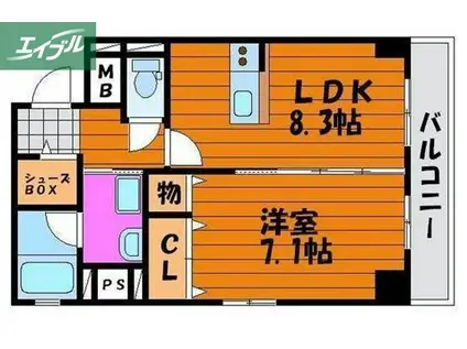 ハートフル医大西(1LDK/9階)の間取り写真