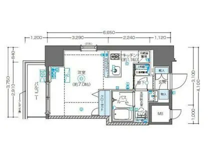 ズーム東新宿(ワンルーム/13階)の間取り写真