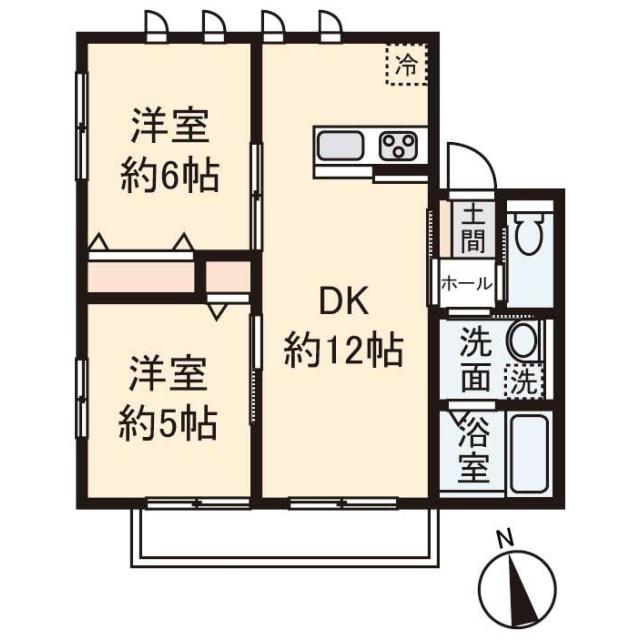 クローバーII(2LDK/1階)の間取り写真