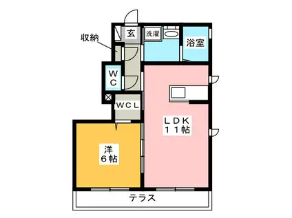 メゾン・ドゥ・大橋(1LDK/1階)の間取り写真