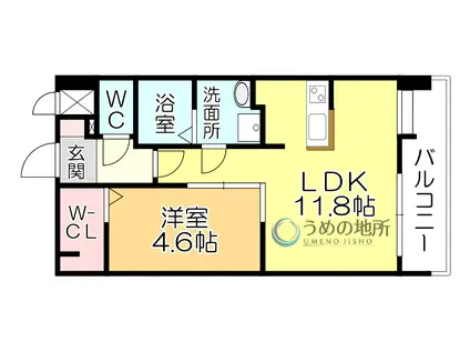 S-RESIDENCE久留米六ツ門ABRイーストI(1LDK/12階)の間取り写真