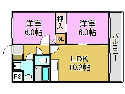 ルディシアコート(2LDK/6階)の間取り写真