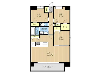 LIBTH原水(3LDK/8階)の間取り写真