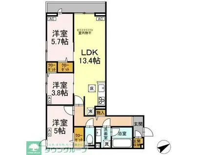 CALME VILLE(3LDK/1階)の間取り写真