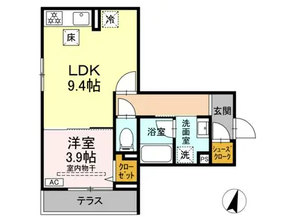 ディー パイナ 登戸新町(1LDK/1階)の間取り写真