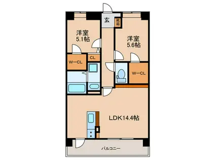 ソルカーサ(2LDK/2階)の間取り写真