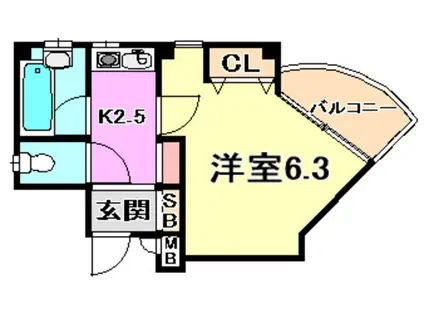 ヤングリーブス岡本(1K/1階)の間取り写真