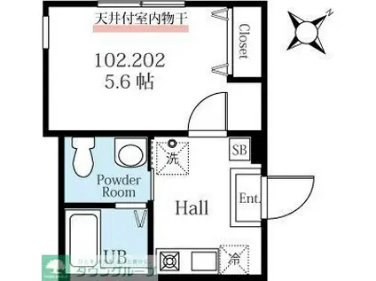 ハーミットクラブハウス山手柏葉(1K/2階)の間取り写真