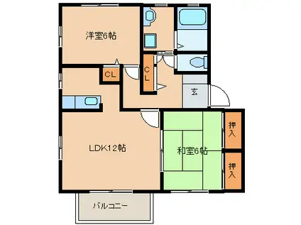 ルピナス御井(2LDK/1階)の間取り写真