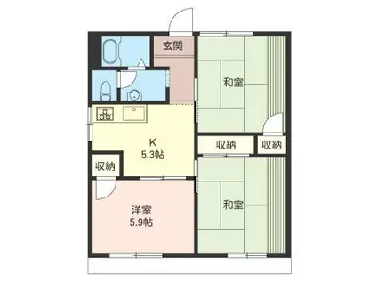 コーポリバティーII(3K/2階)の間取り写真