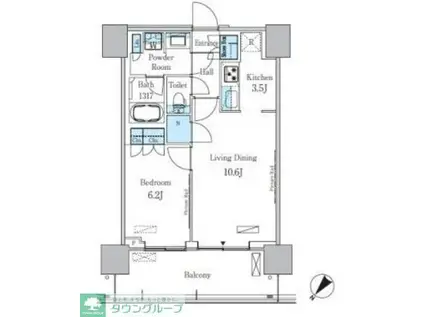HARUMI FLAG PORT VILLAGE D棟(1LDK/14階)の間取り写真