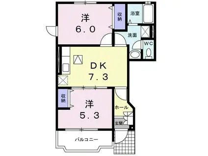 モダンライフ秋根B(2DK/1階)の間取り写真