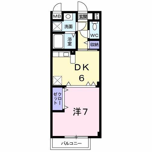 ヴィラージュB棟(1DK/1階)の間取り写真