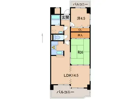 スカイヴィラ太田(2LDK/4階)の間取り写真