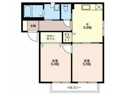 フォレスト エバーINN A(2K/2階)の間取り写真