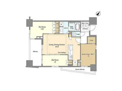 横須賀中央レジデンス(2SLDK/6階)の間取り写真