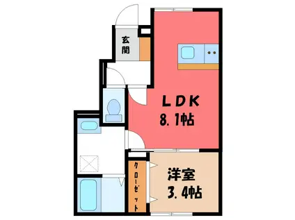 高崎市金古町アパート A(1LDK/1階)の間取り写真