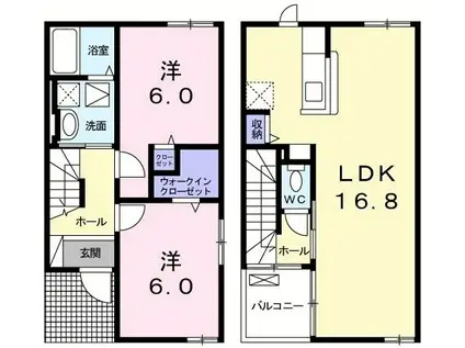 コリーヌA(2LDK/1階)の間取り写真