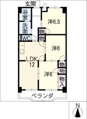 グリーン高瀬木(3LDK/5階)の間取り写真