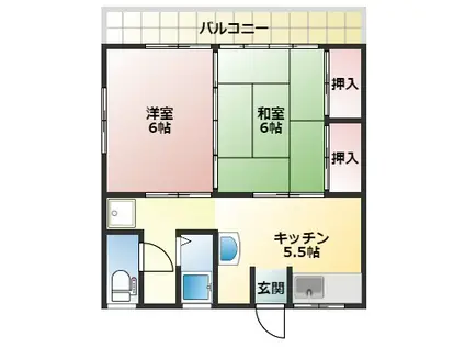 ボンエール玉里A棟(2DK/2階)の間取り写真