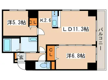 ヴァンクール南円山(2LDK/6階)の間取り写真