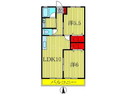 ベルウッドB(2LDK/1階)の間取り写真