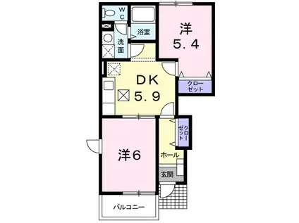 エヴァーグリーンH(2DK/1階)の間取り写真