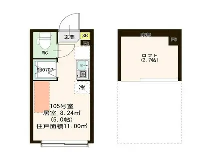 シャルムニシオギ(ワンルーム/1階)の間取り写真
