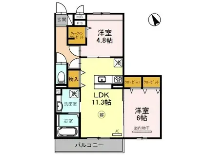 ＪＲ山陽本線 西明石駅 徒歩21分 3階建 築7年(2LDK/2階)の間取り写真