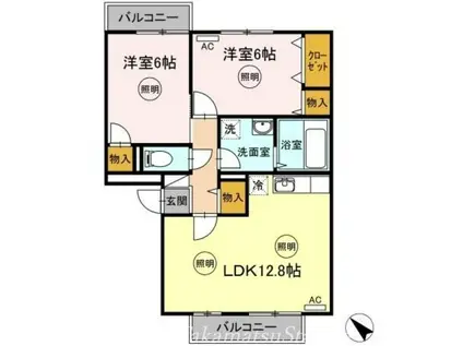 アドミレー樹太 D棟(2LDK/3階)の間取り写真