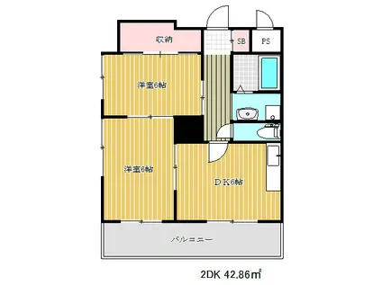 シャトゥソフィア(2DK/2階)の間取り写真