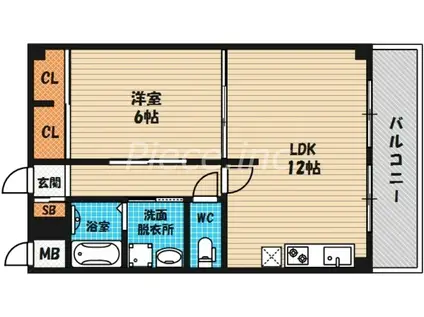 扇町亀甲マンション(1LDK/6階)の間取り写真