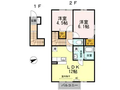 ミシェールエクラ(2LDK/2階)の間取り写真