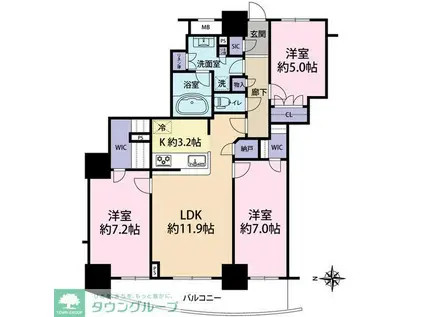 ドリームタワーキュアレジデンス(3LDK/11階)の間取り写真