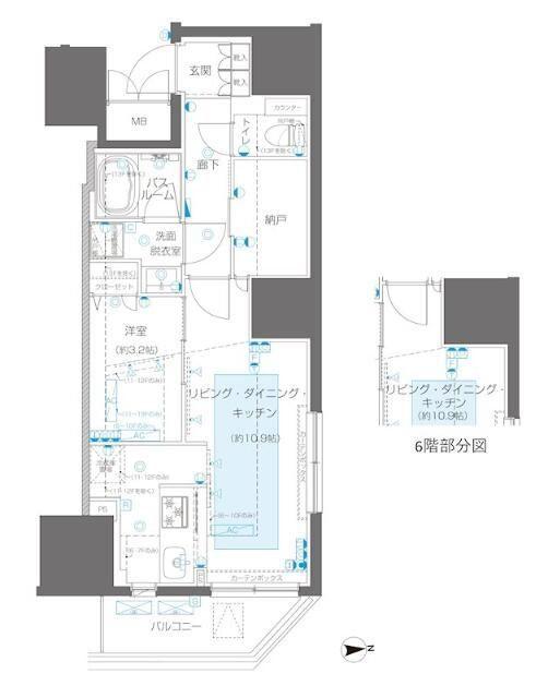 ズーム信濃町(1LDK/6階)の間取り写真