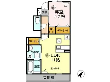 グランモアハラ(1LDK/1階)の間取り写真