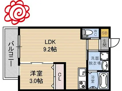 ル・レーヴ今津サウス(1LDK/3階)の間取り写真